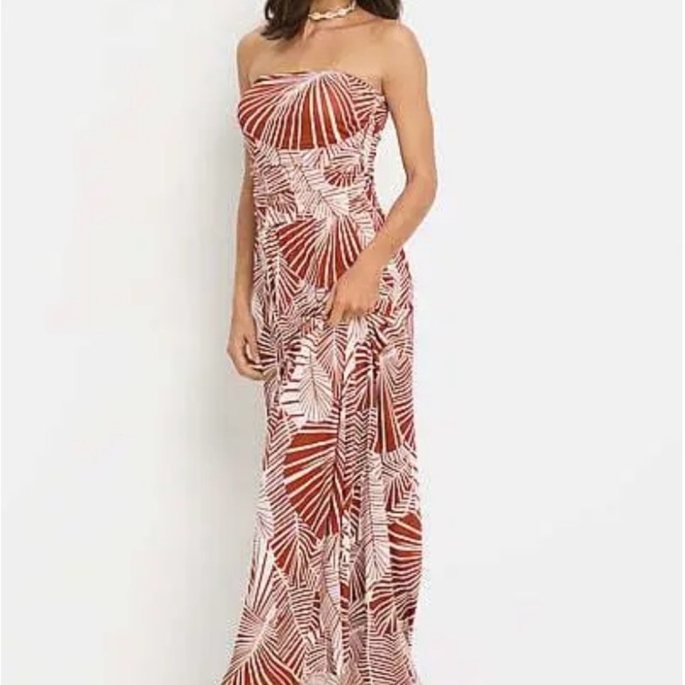 Brown and White Leaf Print Maxi Dress